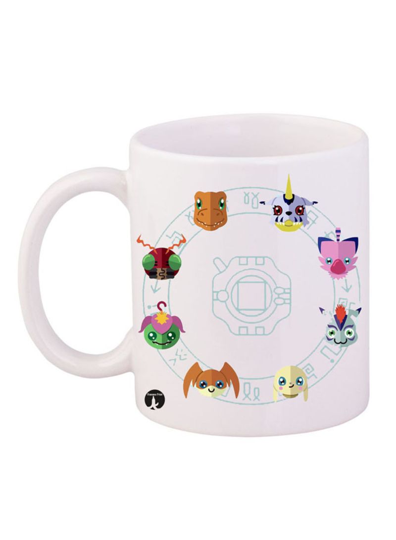 RKN Digimon Printed Mug White/Green/Brown 12ounce