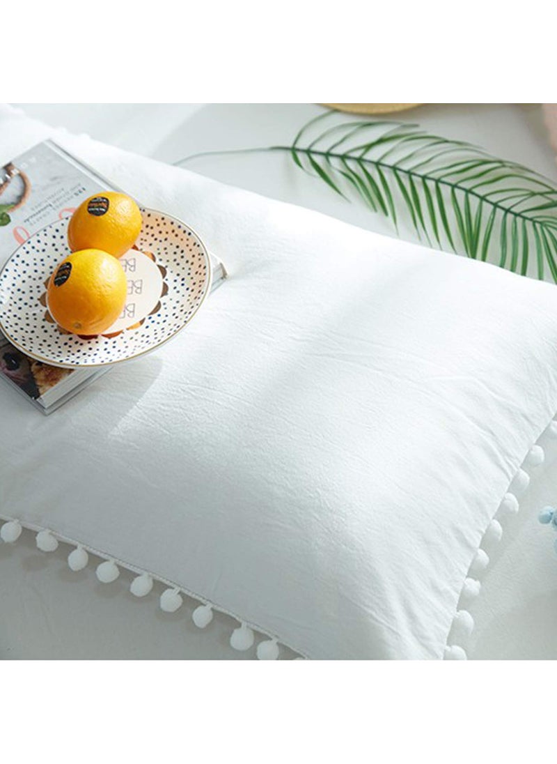 CAWANFLY CAWANFLY Pom Pom Fringe Pillow Cases Tassel Sham Set King Size Bedding Pillow Covers 20x36inches Set of 2 White 