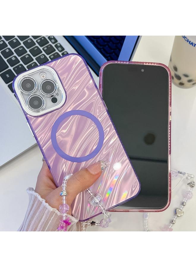 S-TOP Case For iPhone 14 Plating Texture Wristband MagSafe TPU Phone Case with Glitter Lens Film - Image 3