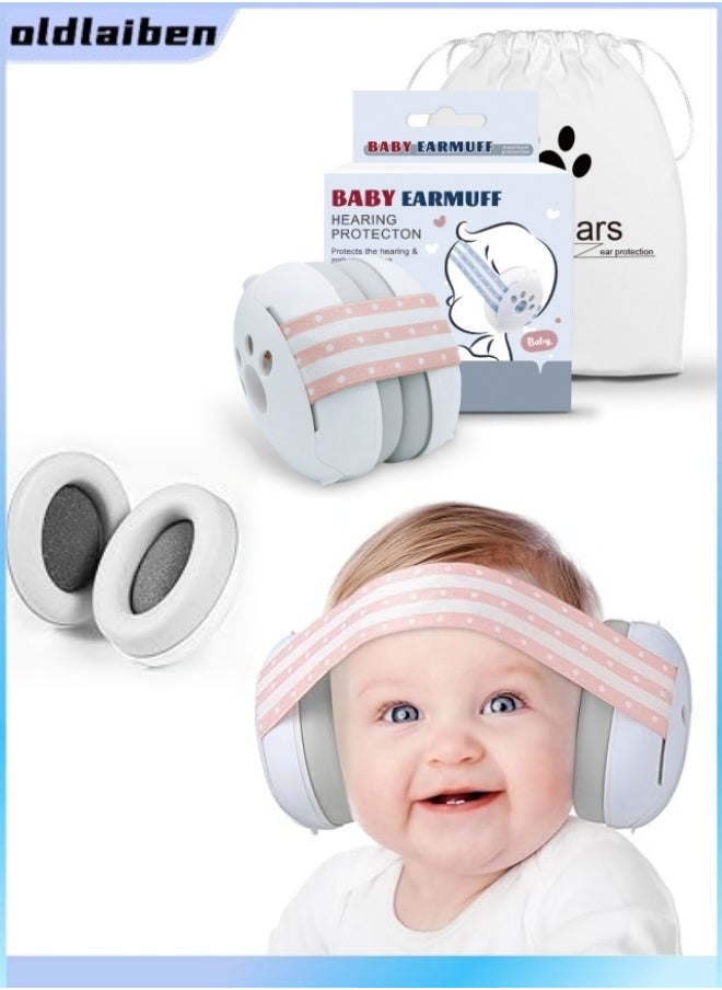 oldlaiben Baby Ear Protection,Baby Ear Muffs Noise Protection For Infant And Babies Up To 48 Months,Noise Reduction Earmuffs,Adjustable Ear Muffs For Ear Protection,Hearing Damage & Improves Sleep,Travel(Pink)  - Image 1