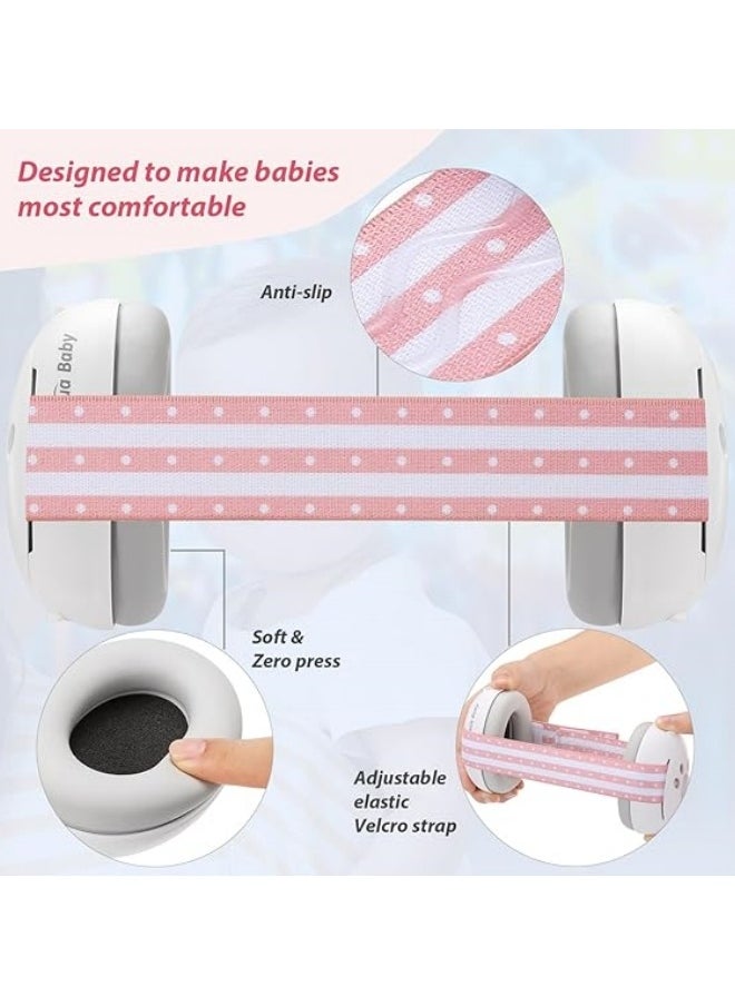 oldlaiben Baby Ear Protection,Baby Ear Muffs Noise Protection For Infant And Babies Up To 48 Months,Noise Reduction Earmuffs,Adjustable Ear Muffs For Ear Protection,Hearing Damage & Improves Sleep,Travel(Pink)  - Image 2