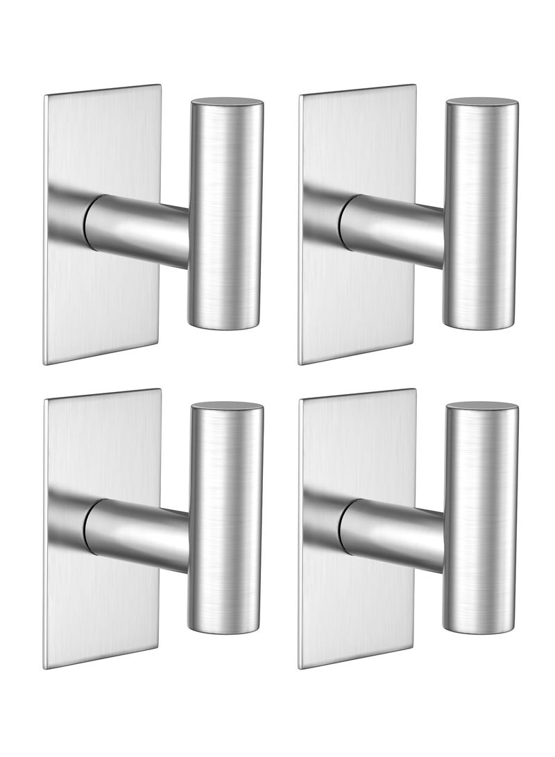 Heavy Duty Stainless Steel Adhesive Hooks 4 Pack Versatile Wall Hooks for Coats Hats Towels Keys Suitable for Home Kitchen Bathroom Office Silver - Image 1