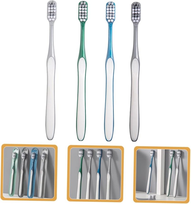 فرشاة أسنان يدوية ذات شعيرات صلبة 4 قطع للبالغين تنظيف عميق حماية اللثة للسفر - Image 5