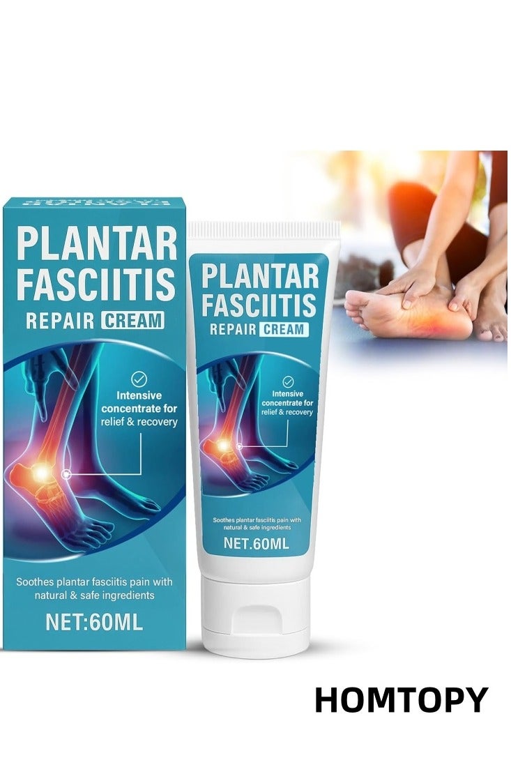 HOMTOPY Plantar Fasciitis Repair Cream, 60ml Plantar Fasciitis Cream, Plantar Fasciitis Relief Cream for Plantar Fasciitis, Heel Spurs, Natural Gentle Formula, Maximum Strength Soothe - Image 1