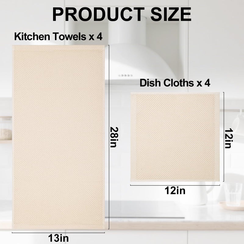 Homaxy 100% Cotton Kitchen Towels and Dishcloths Set, 12 x 12 Inches and 13 x 28 Inches, Set of 8 Bulk Kitchen Towels Set, Ultra Soft Absorbent Dish Cloths for Washing Dishes, Mixed Color - Image 4
