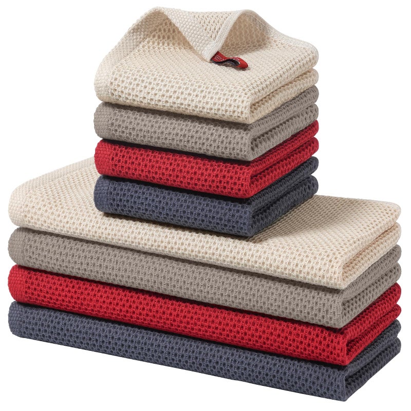 Homaxy 100% Cotton Kitchen Towels and Dishcloths Set, 12 x 12 Inches and 13 x 28 Inches, Set of 8 Bulk Kitchen Towels Set, Ultra Soft Absorbent Dish Cloths for Washing Dishes, Mixed Color - Image 1