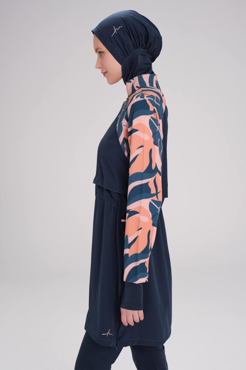 Haşema Esila Sleeve Patterned Vest 5 Piece Hijab Swimsuit Set  - Image 3
