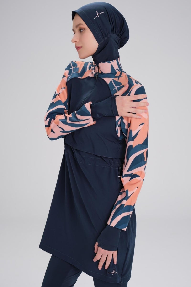 Haşema Esila Sleeve Patterned Vest 5 Piece Hijab Swimsuit Set  - Image 2