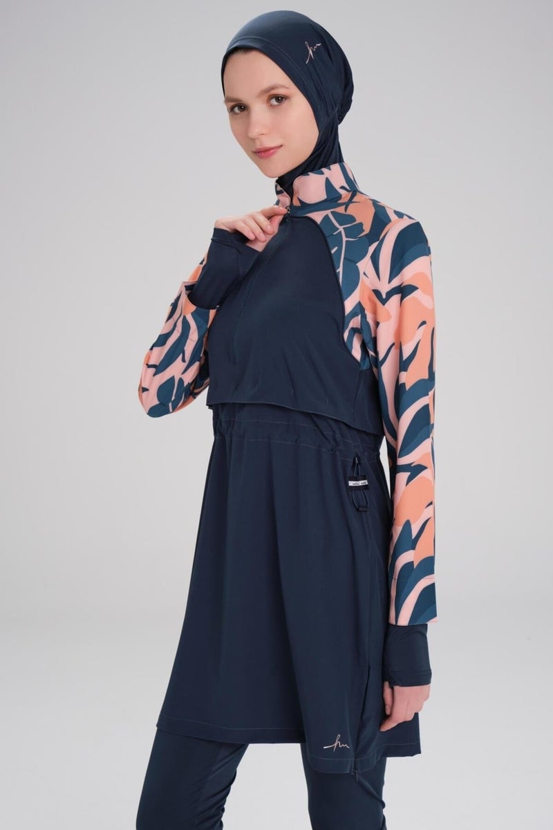 Haşema Esila Sleeve Patterned Vest 5 Piece Hijab Swimsuit Set  - Image 1
