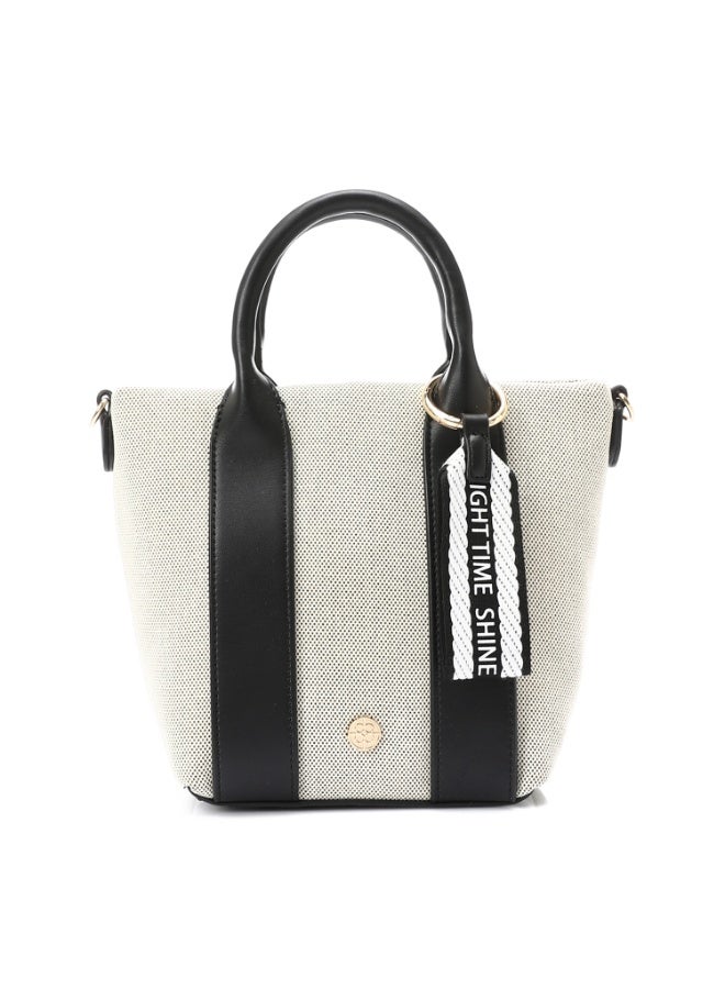DejaVu One Main Compartment Small Textille Handbag - Beige & Black  - Image 1