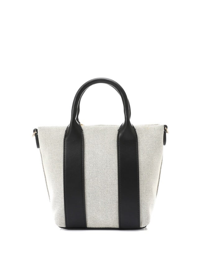 DejaVu One Main Compartment Small Textille Handbag - Beige & Black  - Image 5
