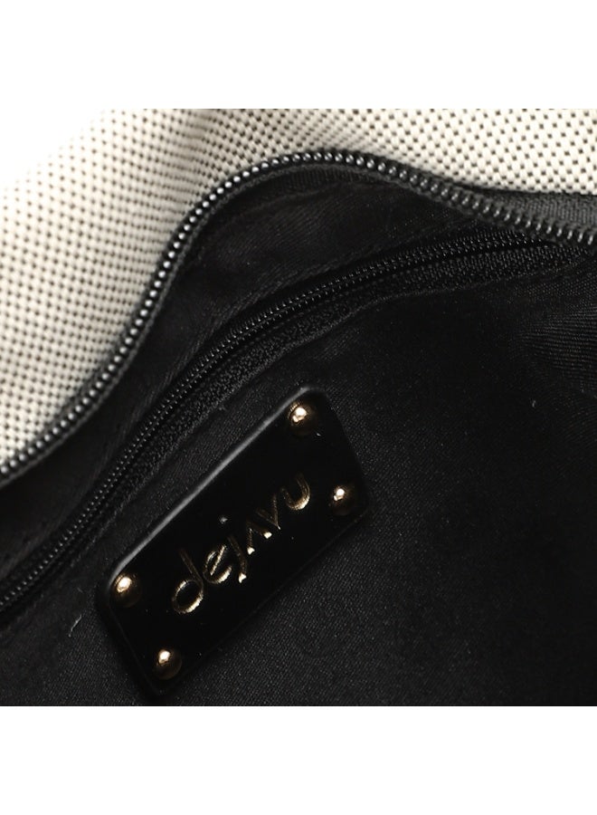 DejaVu One Main Compartment Small Textille Handbag - Beige & Black  - Image 3