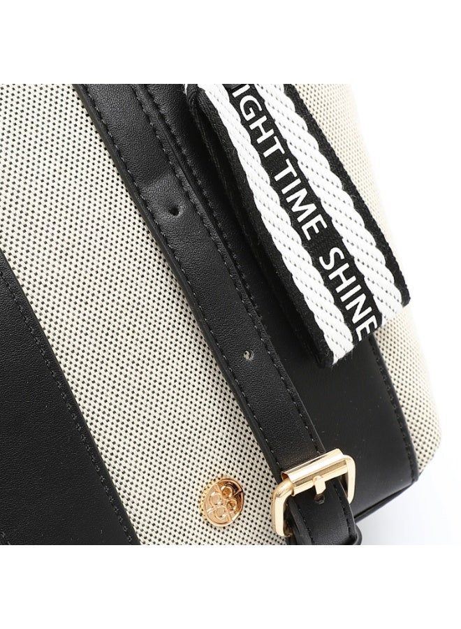 DejaVu One Main Compartment Small Textille Handbag - Beige & Black  - Image 4