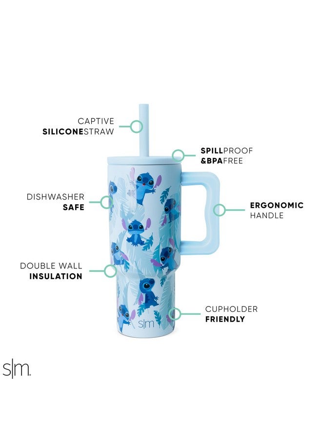 Simple Modern Disney Kids 24 oz Tumbler with Handle and Silicone Straw Lid | Spill Proof and Leak Resistant | Stainless Steel Bottle | Gift for Kids Boys Girls | Trek Collection | Tropical Stitch - Image 2