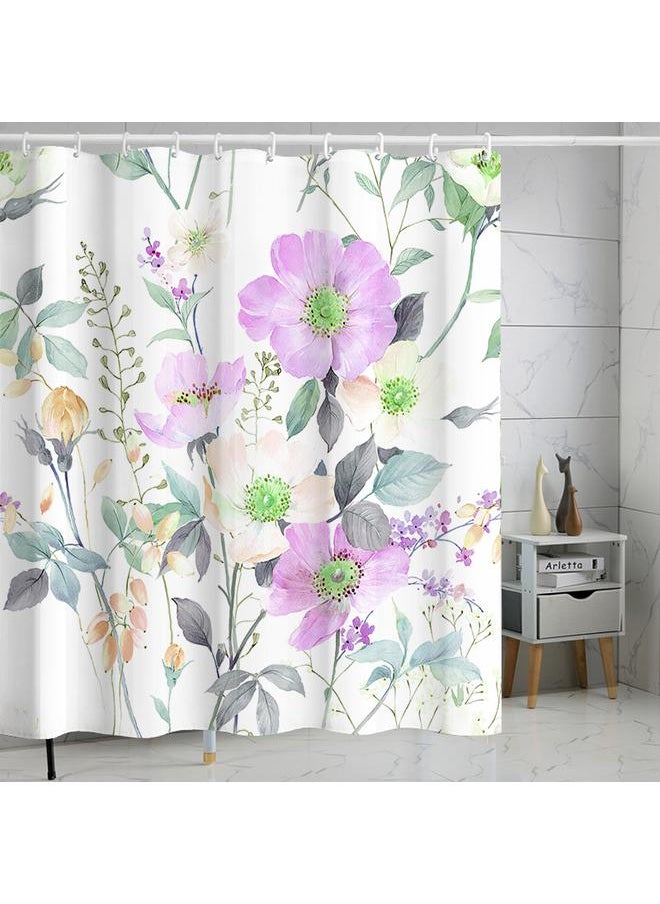 Bluejw Polyester Shower Curtain  Explosions Flowers And Plants Watercolor Bathroom Four-piece Dry And Wet Separation Isolation Waterproof Bath  - Image 1