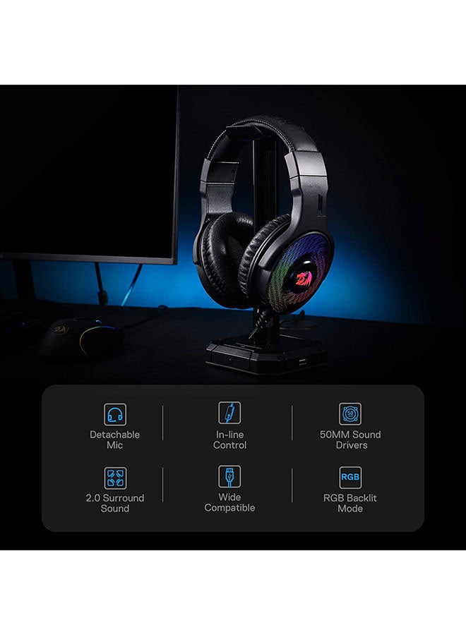 REDRAGON H350 Pandora Rgb Wired Gaming Headset, Dynamic Rgb Backlight - Stereo Surround-Sound - 50 Mm Drivers - Detachable Microphone, Over-Ear Headphones Works For Pc/Ps4/Xbox One/Ns - Image 3