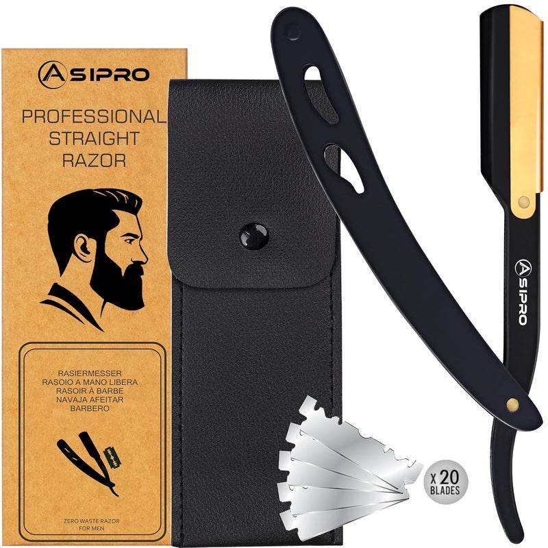 ASIPRO Straight Razors for Men with 20 Straight Edge Razor Blade & Case, Mens Straight Razor for Shaving Navajas Para Barbero Barber Razors for Men, Beard Razor - Image 1
