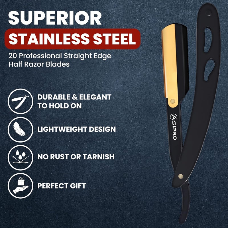 ASIPRO Straight Razors for Men with 20 Straight Edge Razor Blade & Case, Mens Straight Razor for Shaving Navajas Para Barbero Barber Razors for Men, Beard Razor - Image 2