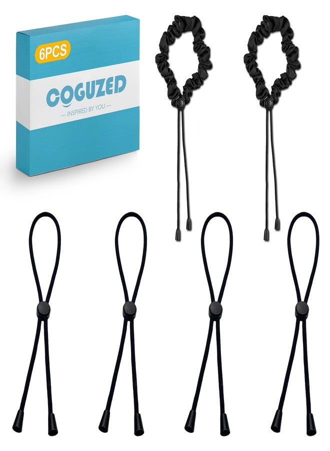 CoguZed 6 Pcs Adjustable Hair Ties for Thick Hair, Afro Puff Drawstring Scrunchies and Bungee Ponytail Holders for Women, Natural Curly Hair Accessories, Black - Image 1