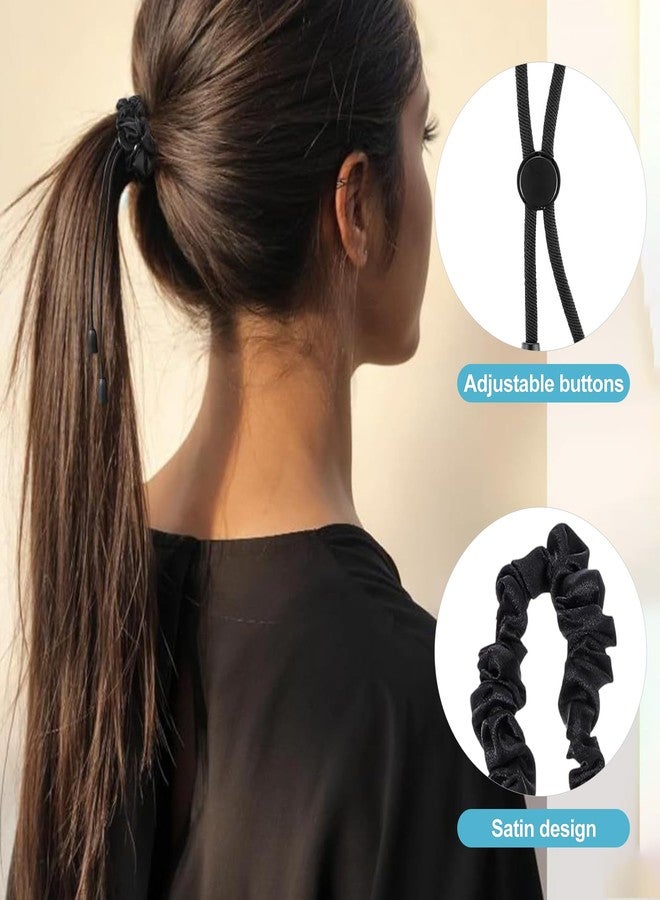 CoguZed 6 Pcs Adjustable Hair Ties for Thick Hair, Afro Puff Drawstring Scrunchies and Bungee Ponytail Holders for Women, Natural Curly Hair Accessories, Black - Image 3