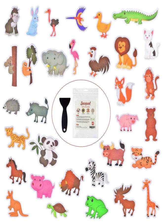 Secopad Non Slip Bathtub Stickers, 32 PCS Adhesive Kids Animals Anti Slip Decal Treads for Shower and Bath Tub with Premium Scraper - Image 1