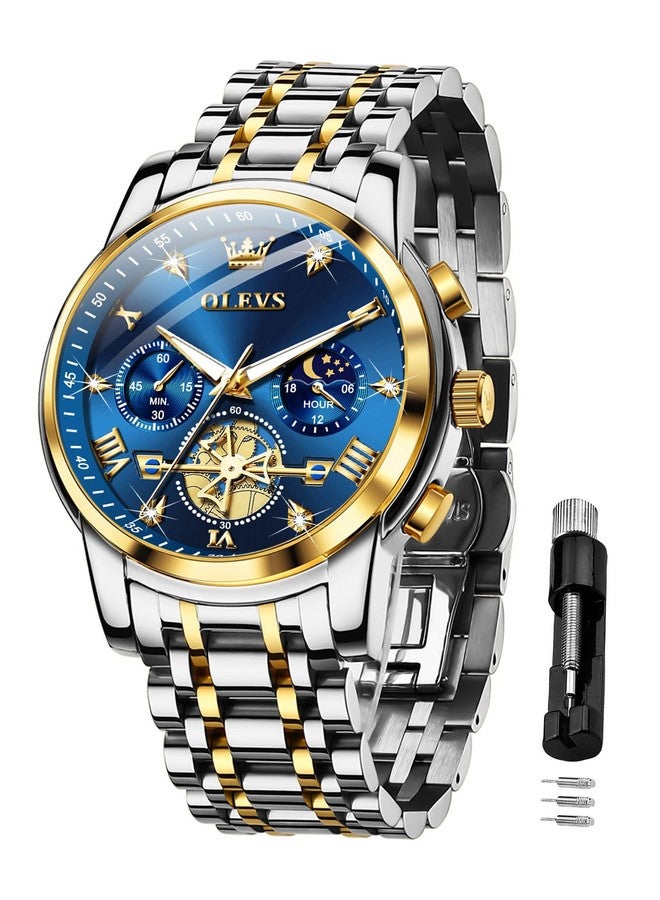 أوليفز ساعة OLEVS للرجال بسلسلة كرونوغراف رسمية للأعمال كوارتز من الفولاذ المقاوم للصدأ ساعة يد مقاومة للماء ومضيئة وتاريخ - Image 1