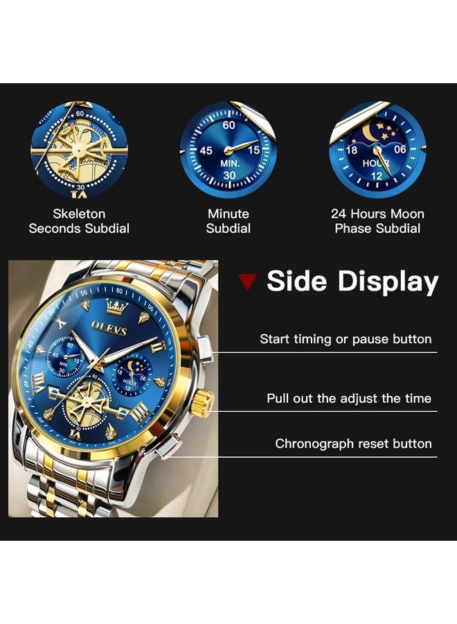 أوليفز ساعة OLEVS للرجال بسلسلة كرونوغراف رسمية للأعمال كوارتز من الفولاذ المقاوم للصدأ ساعة يد مقاومة للماء ومضيئة وتاريخ - Image 5