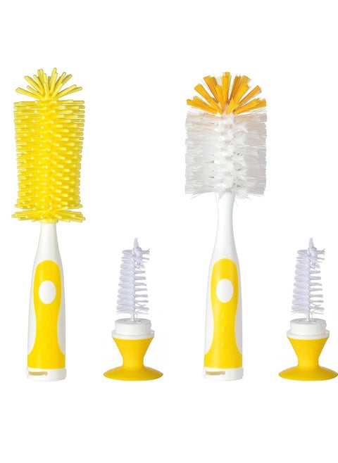 Multifunctional Cleaning Brush,Baby Bottle Brush,Bottle Brush Cleaner Set 3, Yellow, Silicone and Nylon Brush