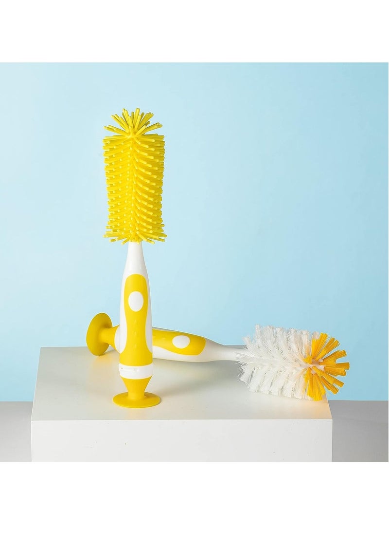 Multifunctional Cleaning Brush,Baby Bottle Brush,Bottle Brush Cleaner Set 3, Yellow, Silicone and Nylon Brush
