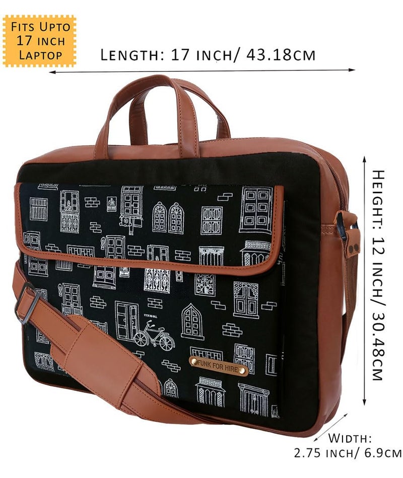 Funk For Hire Printed One Pocket Cotton Canvas Unisex 17 inch Laptop Bag Black - Image 2