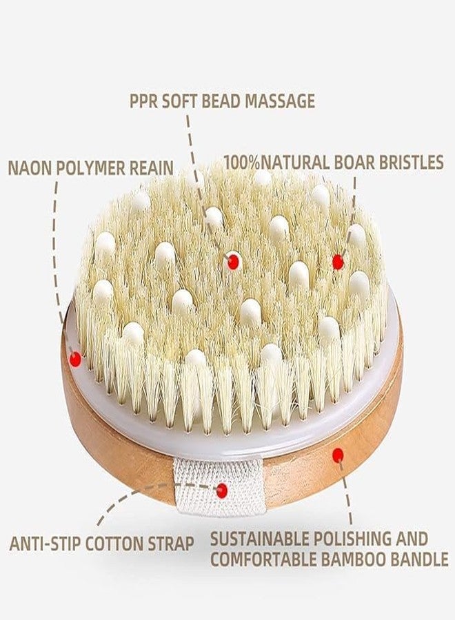 Paghadi Wood Round Dry Brushing Body Brush Brightening - Body Scrub Brush with Boar Bristles & Rubber Nodules Removes Dead Cells, Massages Muscles Brush - Image 5