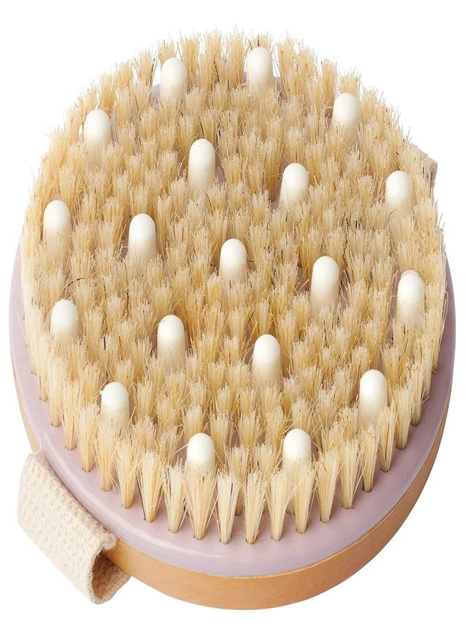 Paghadi Wood Round Dry Brushing Body Brush Brightening - Body Scrub Brush with Boar Bristles & Rubber Nodules Removes Dead Cells, Massages Muscles Brush - Image 1