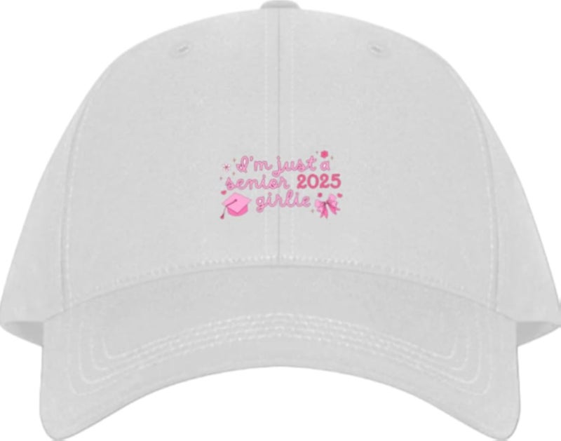 I'm just a senior 2025 girlie Plain unisex baseball cap White
