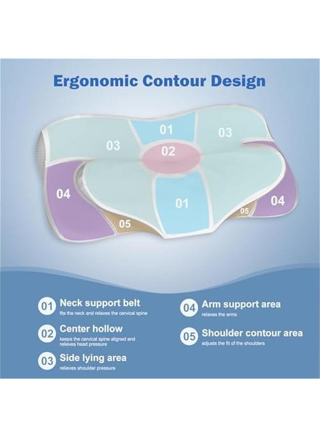 Sufeasdf Cooling Ergonomic Memory Foam Neck Pillow for Pain Relief - Soft, Stretchy, and Breathable Ice Silk Pillowcase - Ideal for Side Sleepers and Shoulder Pressure Relief - Image 3