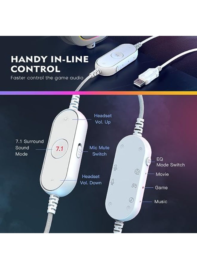 FIFINE H6 USB Gaming Headset, PC Headphones Wired with Microphone for Computer/Laptop, Over-Ear RGB Headset with 7.1 Surround Sound, Noise Cancellation - Image 3