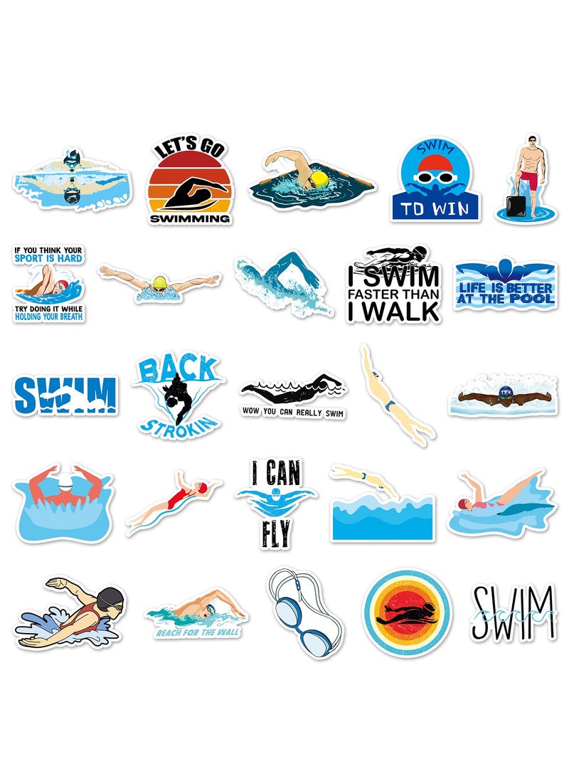 50pcs Swimming Stickers Cartoon Sports Activities Stickers for Laptop Water Bottle Phone Luggage Bicycle Cup Bike Skateboard Car Computer Decal for Kids Teens Vinyl Waterproof Stickers - Image 3