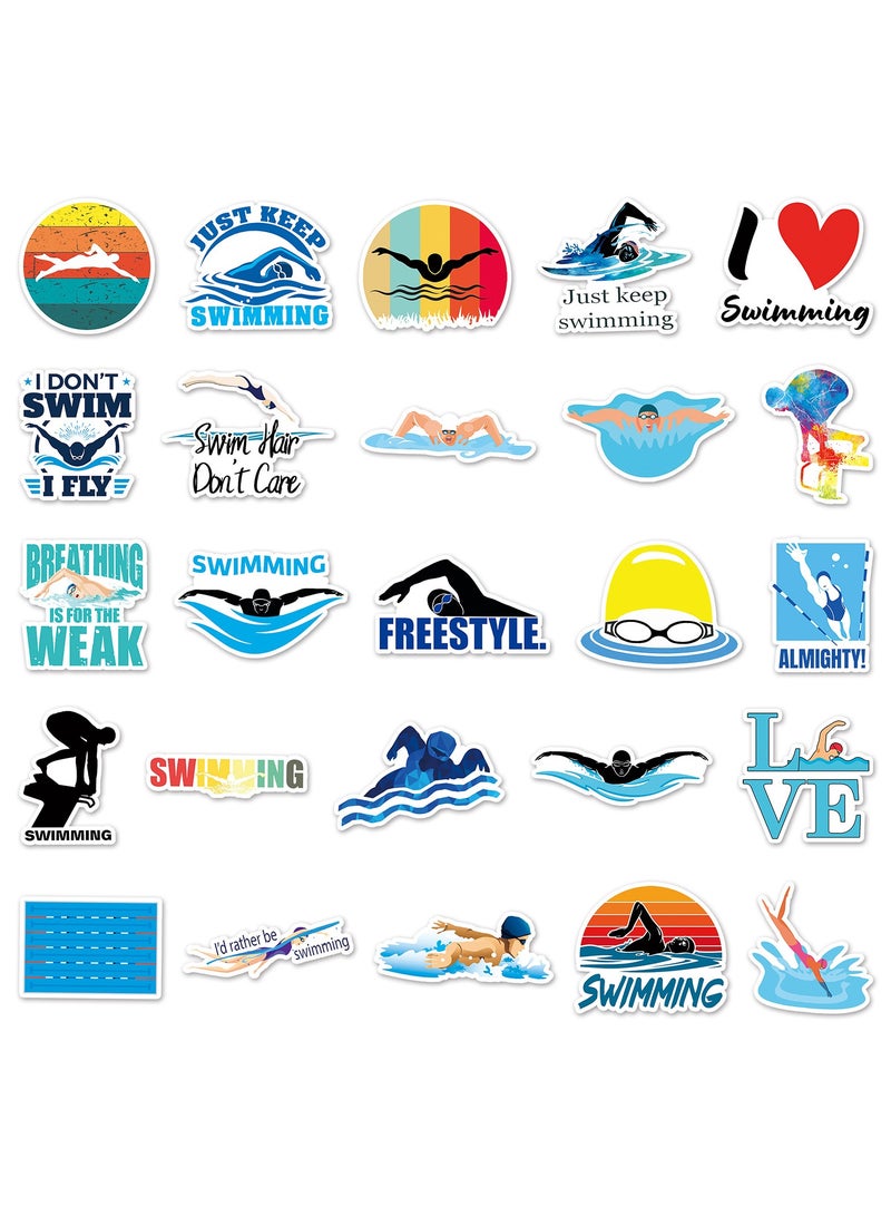 50pcs Swimming Stickers Cartoon Sports Activities Stickers for Laptop Water Bottle Phone Luggage Bicycle Cup Bike Skateboard Car Computer Decal for Kids Teens Vinyl Waterproof Stickers - Image 2