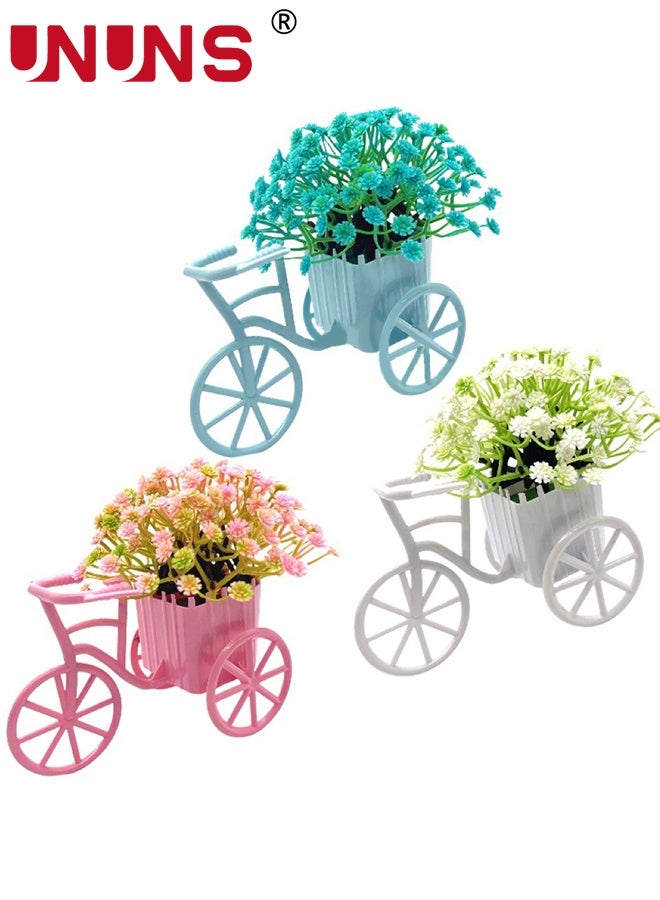 UNUNS Fake Plants Potted,3pcs Bicycle with Simulated Flowers Set,Babys Breath Artificial Flowers,Artificial Bonsai,Gypsophila Real Touch Flowers for Wedding Party Home Garden Decoration,13x12cm - Image 1