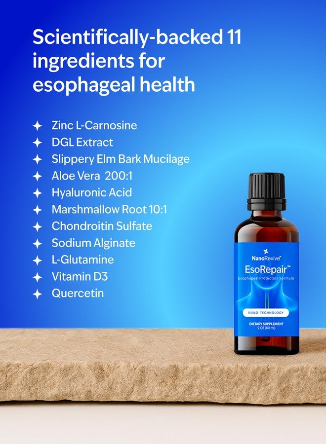 NANOREVIVE EsoRepair Nano Esophageal Health Supplements for Men & Women - Digestive Comfort, Heartburn Relief & Tissue Healing - Slippery Elm Bark, Zinc L-Carnosine & Aloe Vera Extract - Non-GMO & Dairy Free - Image 3