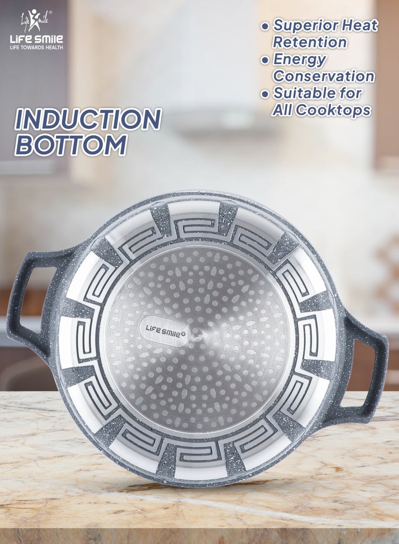 Life Smile 32cm Granite Non-Stick Shallow Pot with Glass Lid | Induction Bottom | Multi-Layer Granite Coating | 5.8L Capacity - Image 2