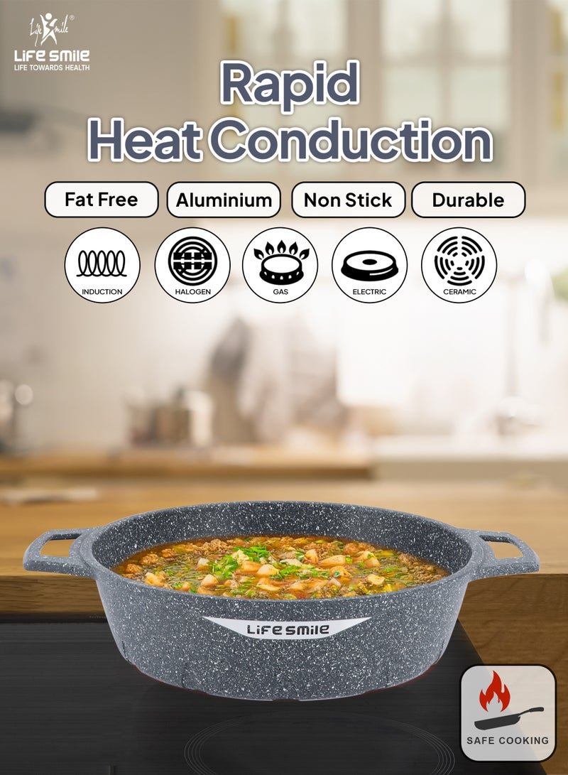 Life Smile 32cm Granite Non-Stick Shallow Pot with Glass Lid | Induction Bottom | Multi-Layer Granite Coating | 5.8L Capacity - Image 5