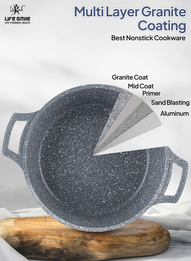 Life Smile 32cm Granite Non-Stick Shallow Pot with Glass Lid | Induction Bottom | Multi-Layer Granite Coating | 5.8L Capacity - Image 4