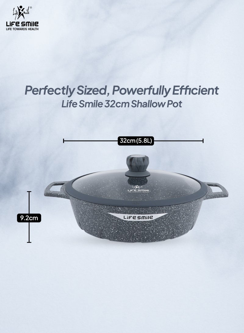 Life Smile 32cm Granite Non-Stick Shallow Pot with Glass Lid | Induction Bottom | Multi-Layer Granite Coating | 5.8L Capacity - Image 3