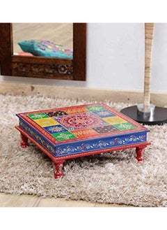 QUESERA Solid Wood Multicolor Square Pooja Chowki Handpainted Chowki for Temple Handcrafted Bajot  - Image 3