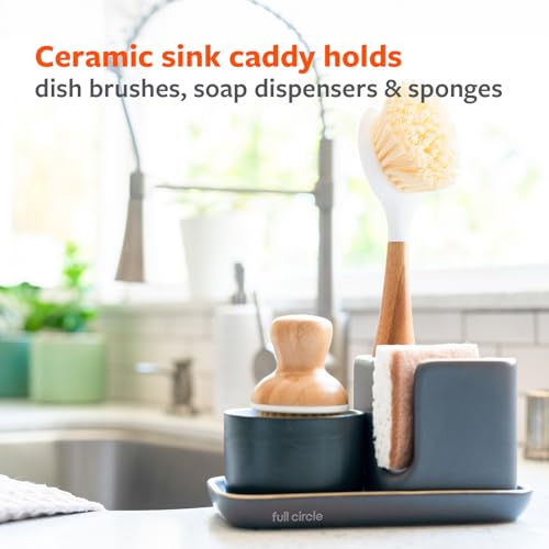 Full Circle Stash, Ceramic Kitchen Sink Caddy, Stylish Modular Sponge Holder & Dish Brush Organizer, Gray and White, 11" - Image 4