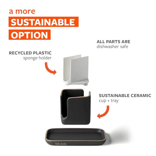 Full Circle Stash, Ceramic Kitchen Sink Caddy, Stylish Modular Sponge Holder & Dish Brush Organizer, Gray and White, 11" - Image 5