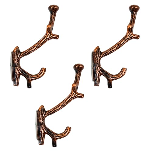 AYZCORP Set of 3 Cast Iron Tree Branch Shape Coat Hooks Wall Art DecorBranch Shape Hangers and Key HolderClothes Rack and Backpack HangerCoat Hooks Home Decor for StorageLiving CopperAntique - Image 1
