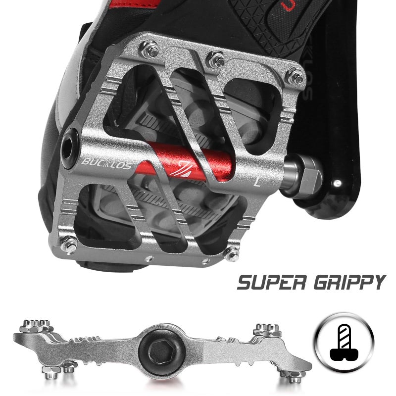 BUCKLOS MTB Flat Pedals Mountain Bike Pedals, 3 Bearings CNC Adult Road Bike Pedals, Bicycle Platform Aluminum Alloy Non-Slip Pedal for Gravel Bike/BMX 9/16"(Titanium) - Image 3
