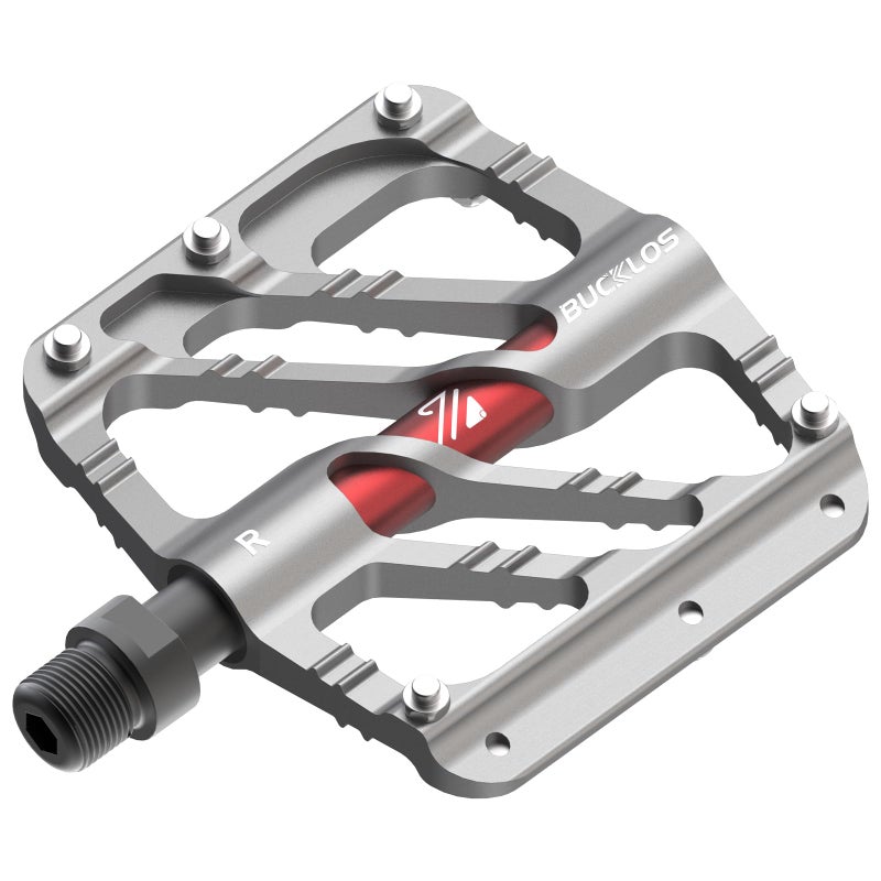BUCKLOS MTB Flat Pedals Mountain Bike Pedals, 3 Bearings CNC Adult Road Bike Pedals, Bicycle Platform Aluminum Alloy Non-Slip Pedal for Gravel Bike/BMX 9/16"(Titanium) - Image 1