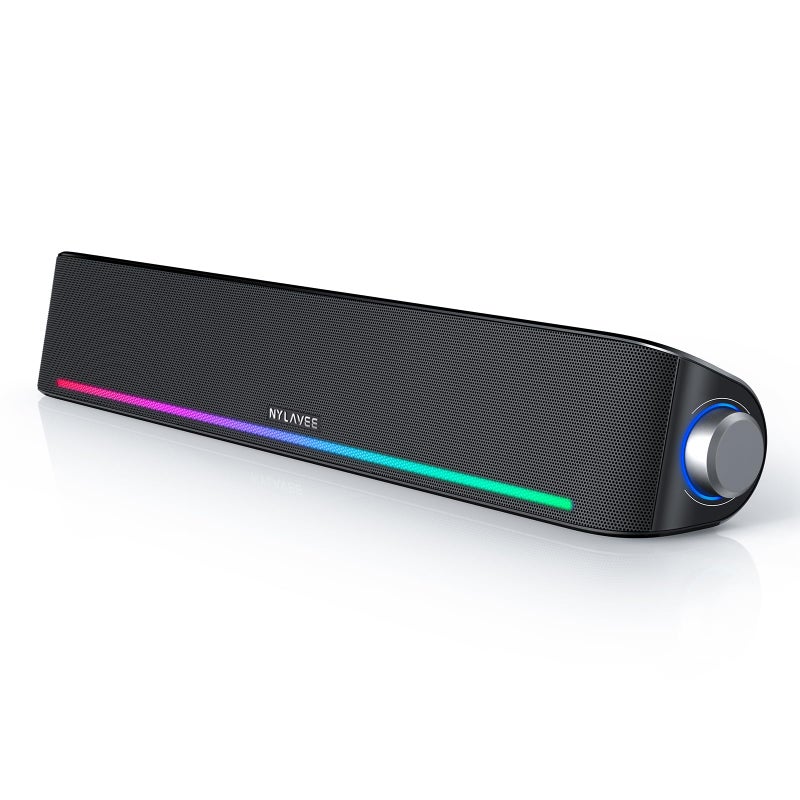 Nylavee Computer Speakers, Hi-Fi Sound Quality Computer Sound Bar, Bluetooth 5.0 & 3.5mm Wired PC Speakers with 4 Dynamic Lighting Modes, USB Powered Speakers for PC, Desktop, Laptops, Phones, Monitors, Xbox - Image 1